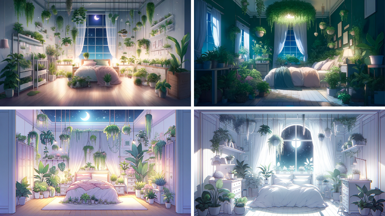 植物の多い部屋/夜/寝室